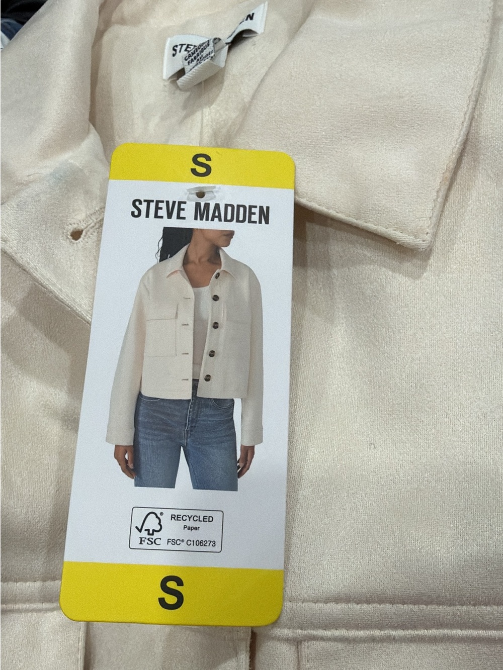 Steve Madden Cream Cropped Jean Jacket